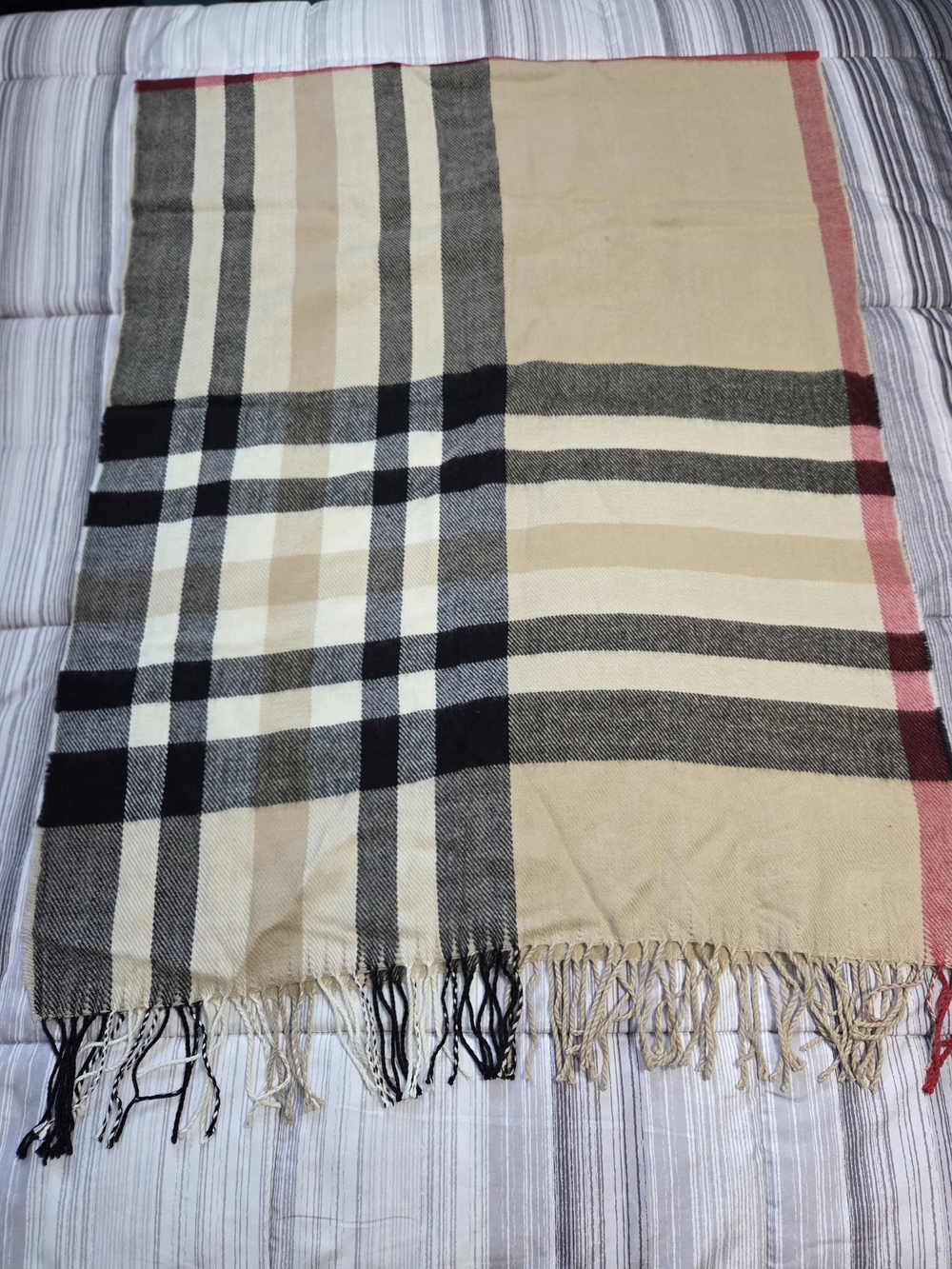 Classic Camel Plaid Fringe Scarf - Vintage Tartan Check Pattern Wrap Shawl